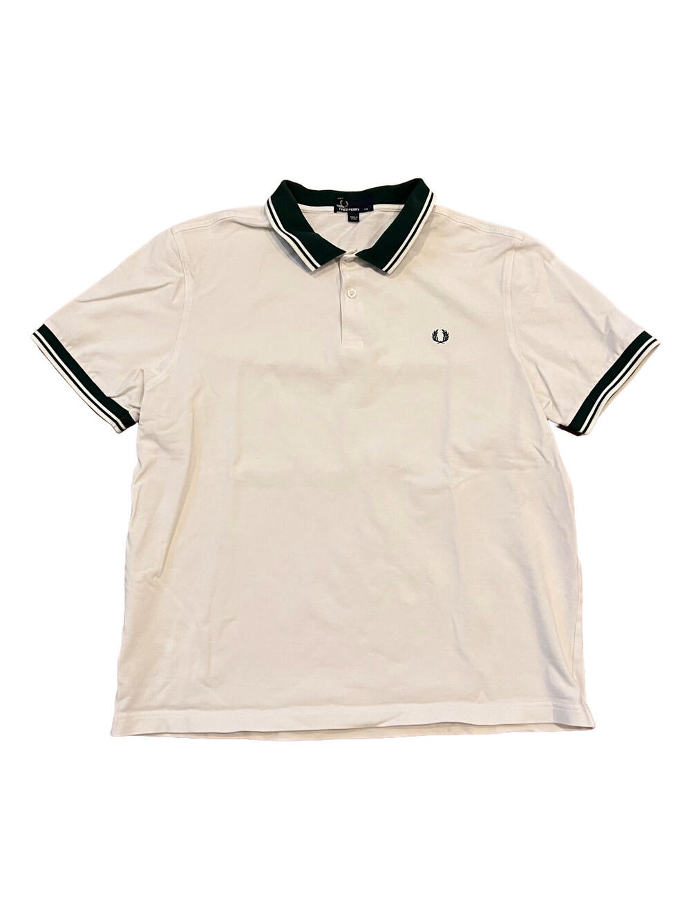 Fred Perry Twin Tipped Polo Shirt White w/ Green Sz 2XL Mens Preppy Formal